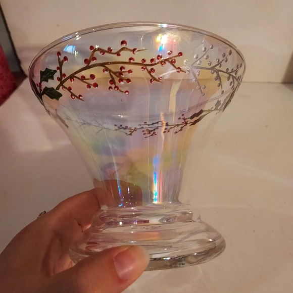Bath and Body Works Christmas Iridescent Shine Glass Vase with Holly Ivy Design - Picture 2 of 7